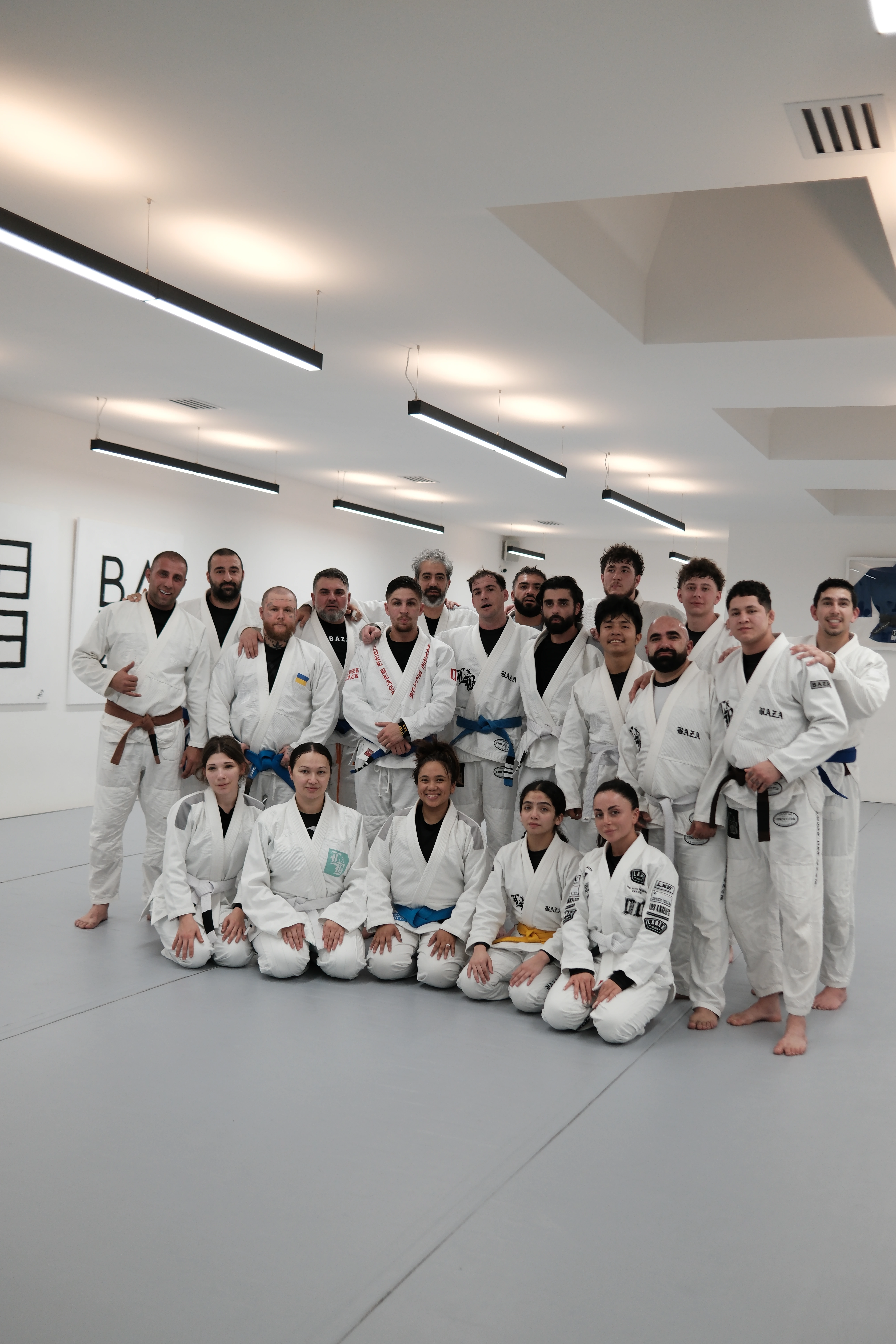 BAZA Jiu-Jitsu community — large group of adult students after class at North Hollywood academy